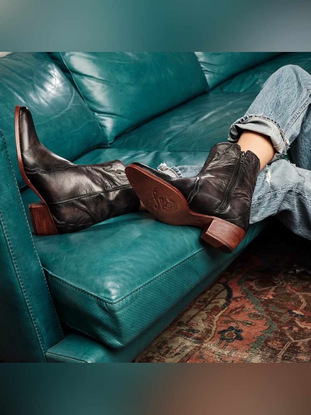 Free People New Frontier Western Boots Carbon Genuine Leather EU 38 US 8